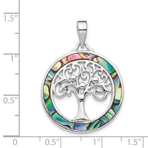 Sterling Silver Rhodium-plated Abalone Circle with Tree of Life Pendant - Picture 3 of 3